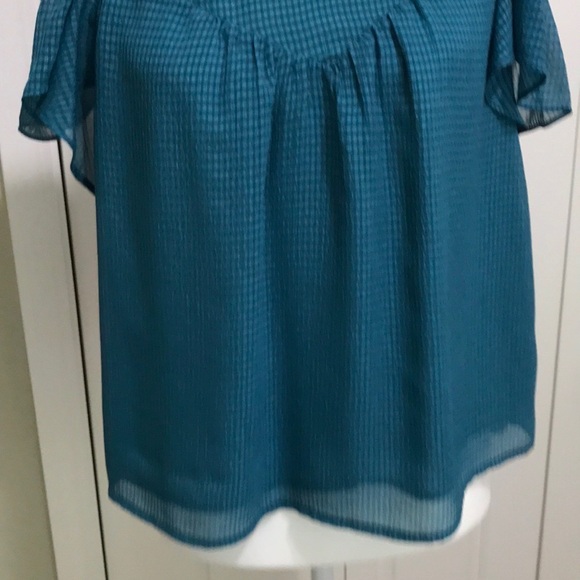 Anthropologie Maeve Tavin Turquoise Cold Shoulder Ruffle Blouse 4P - Picture 14 of 15